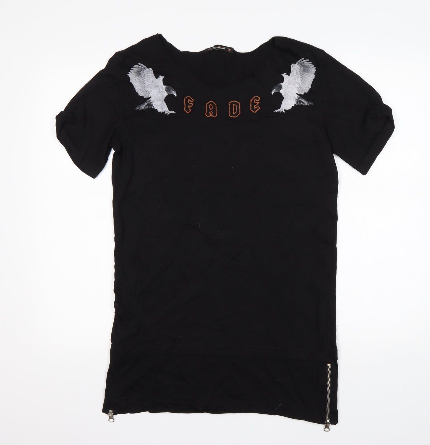 The Gangster Womens Black Animal Print Cotton Basic T-Shirt Size S Round Neck