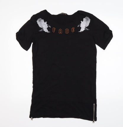 The Gangster Womens Black Animal Print Cotton Basic T-Shirt Size S Round Neck