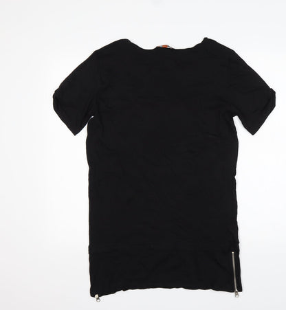 The Gangster Womens Black Animal Print Cotton Basic T-Shirt Size S Round Neck