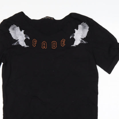 The Gangster Womens Black Animal Print Cotton Basic T-Shirt Size S Round Neck