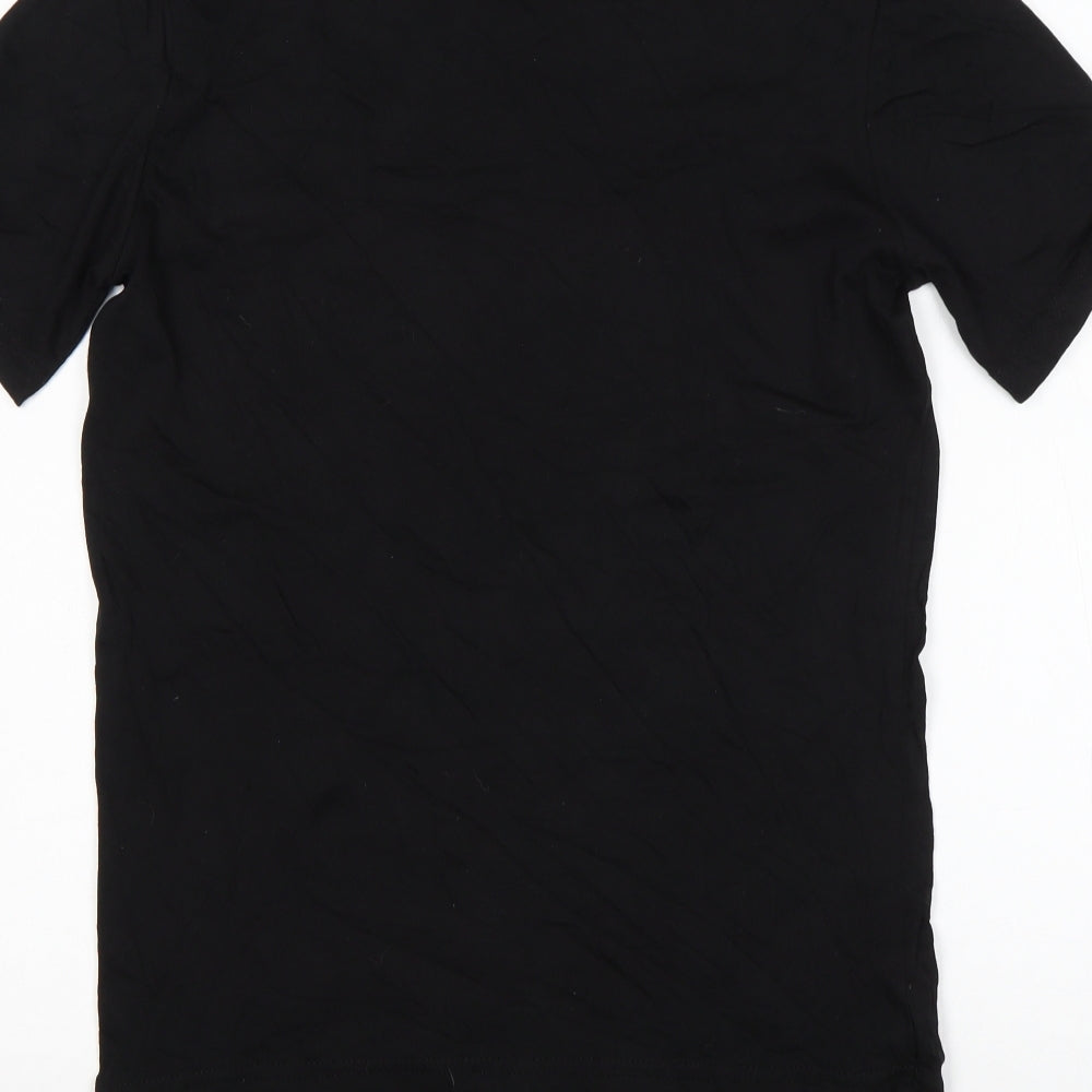 The Gangster Womens Black Animal Print Cotton Basic T-Shirt Size S Round Neck