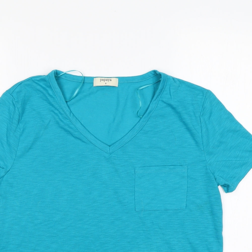 Papaya Womens Green  Polyester Basic T-Shirt Size 8 V-Neck