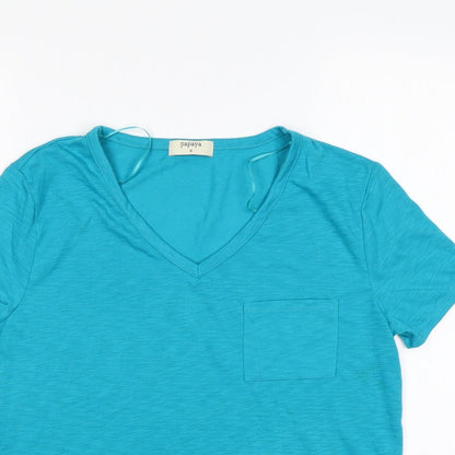 Papaya Womens Green  Polyester Basic T-Shirt Size 8 V-Neck