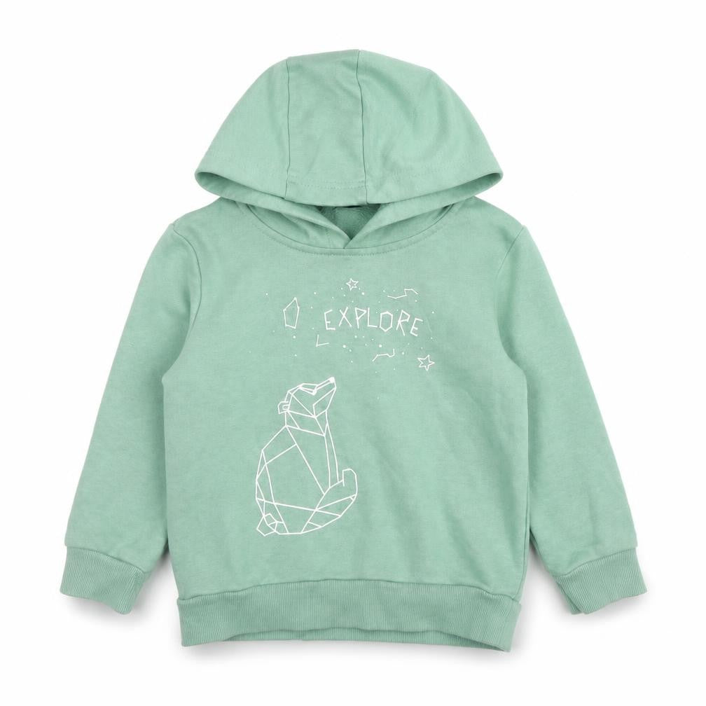 Front view of George boys’ green cotton pullover hoodie, size 2-3, years