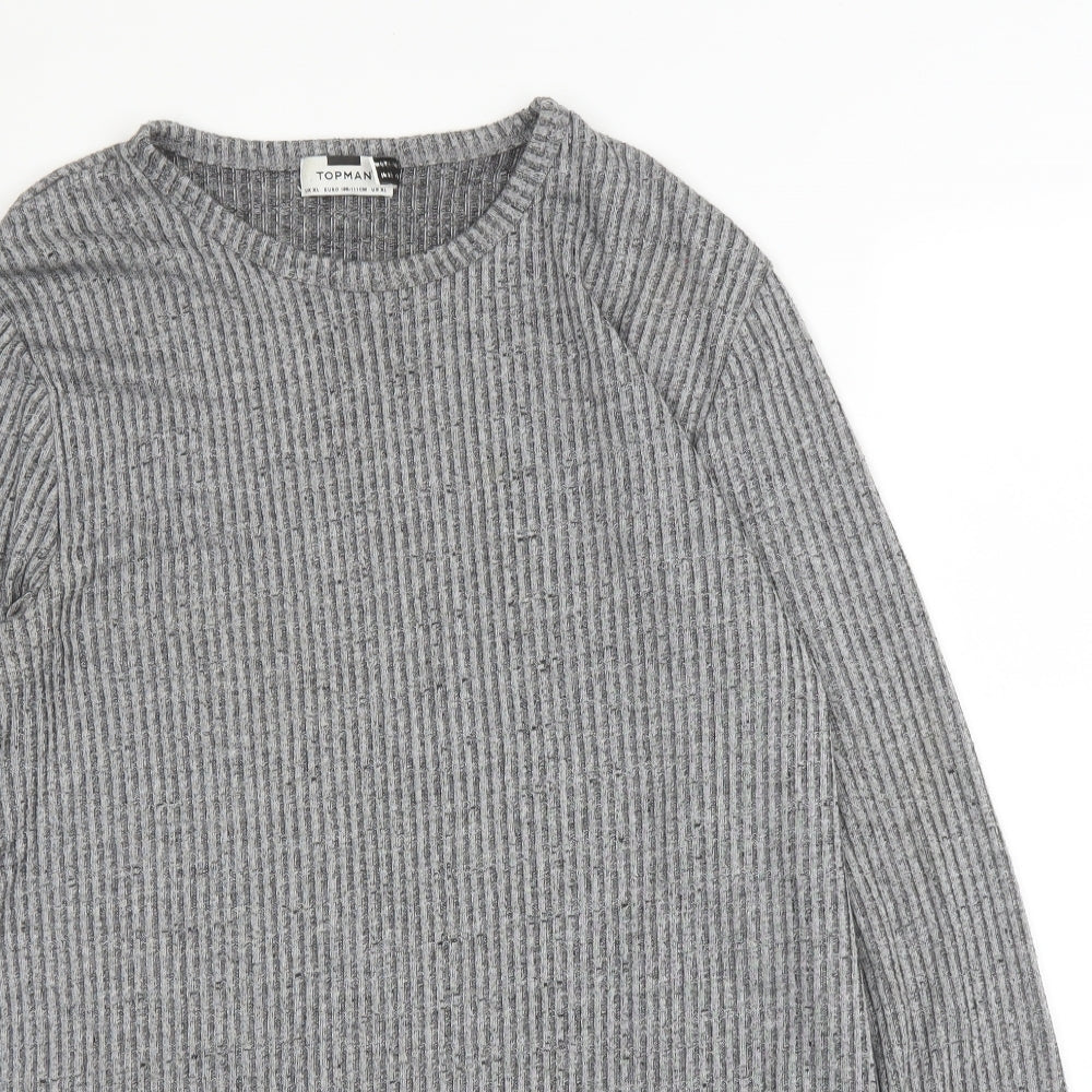 Topman Mens Grey Round Neck  Viscose Pullover Jumper Size XL