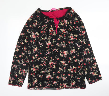Stil Modo Womens Black Floral Cotton Basic T-Shirt Size L Round Neck