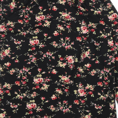 Stil Modo Womens Black Floral Cotton Basic T-Shirt Size L Round Neck