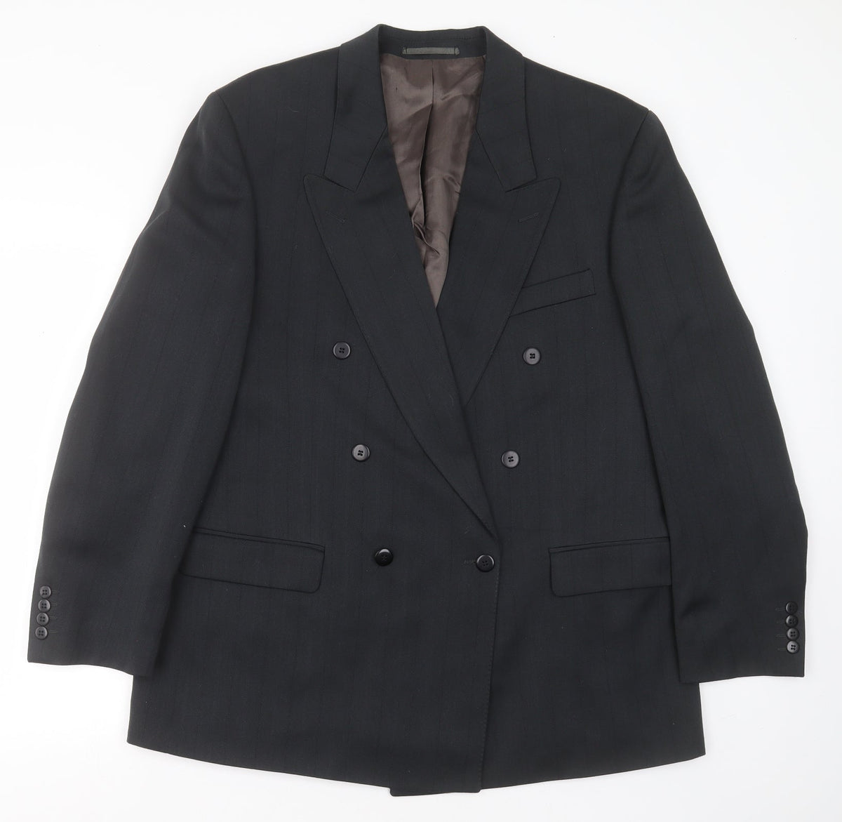 Additional front view of russell irving men’s grey striped polyester jacket suit jacket, size 44