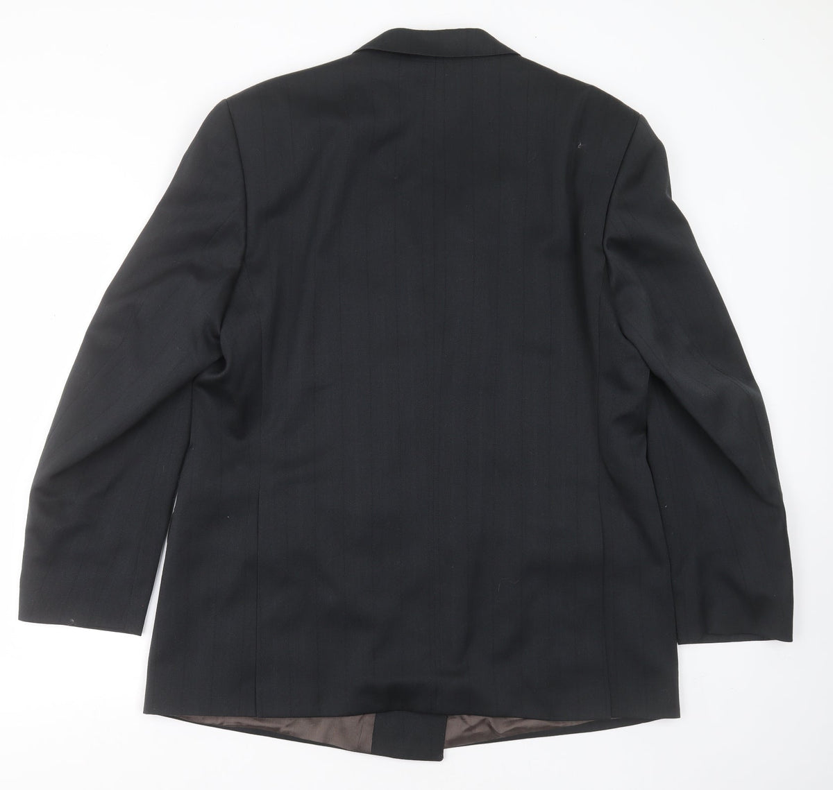 Back view of russell irving men’s grey striped polyester jacket suit jacket, size 44