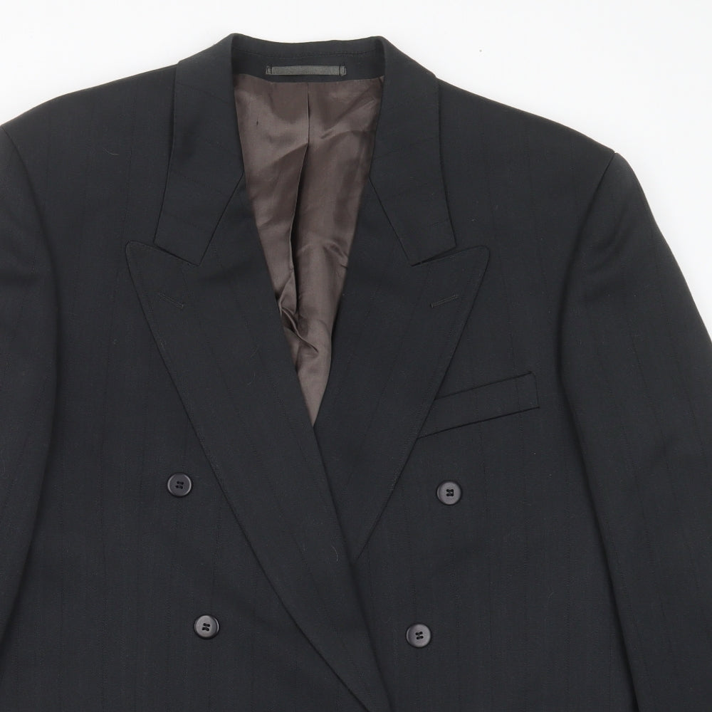 Close-up detail of russell irving men’s grey striped polyester jacket suit jacket, size 44