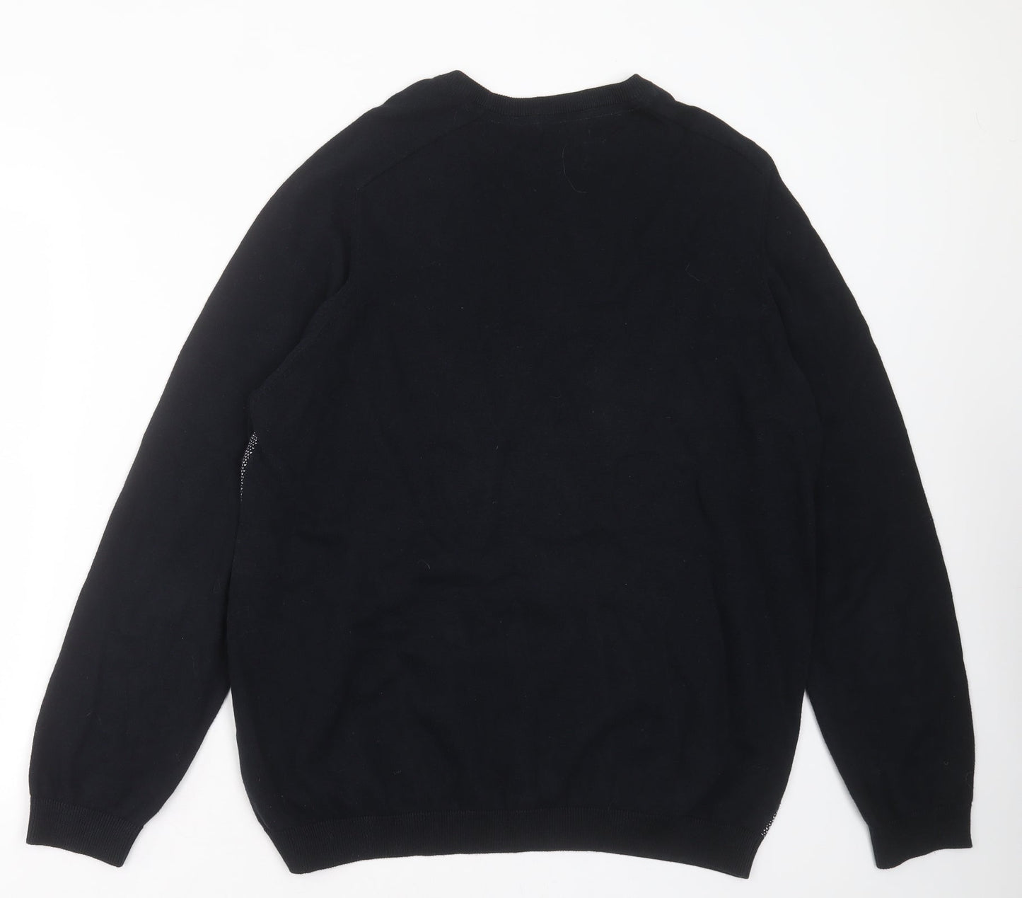 Easy Mens Blue Round Neck Geometric Cotton Pullover Jumper Size L