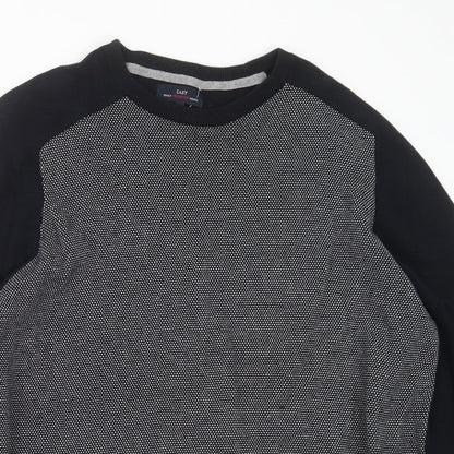 Easy Mens Blue Round Neck Geometric Cotton Pullover Jumper Size L