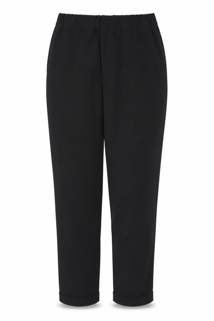 Front view of Limelight women’s black polyester trousers, size S, 26-inch leg regular
