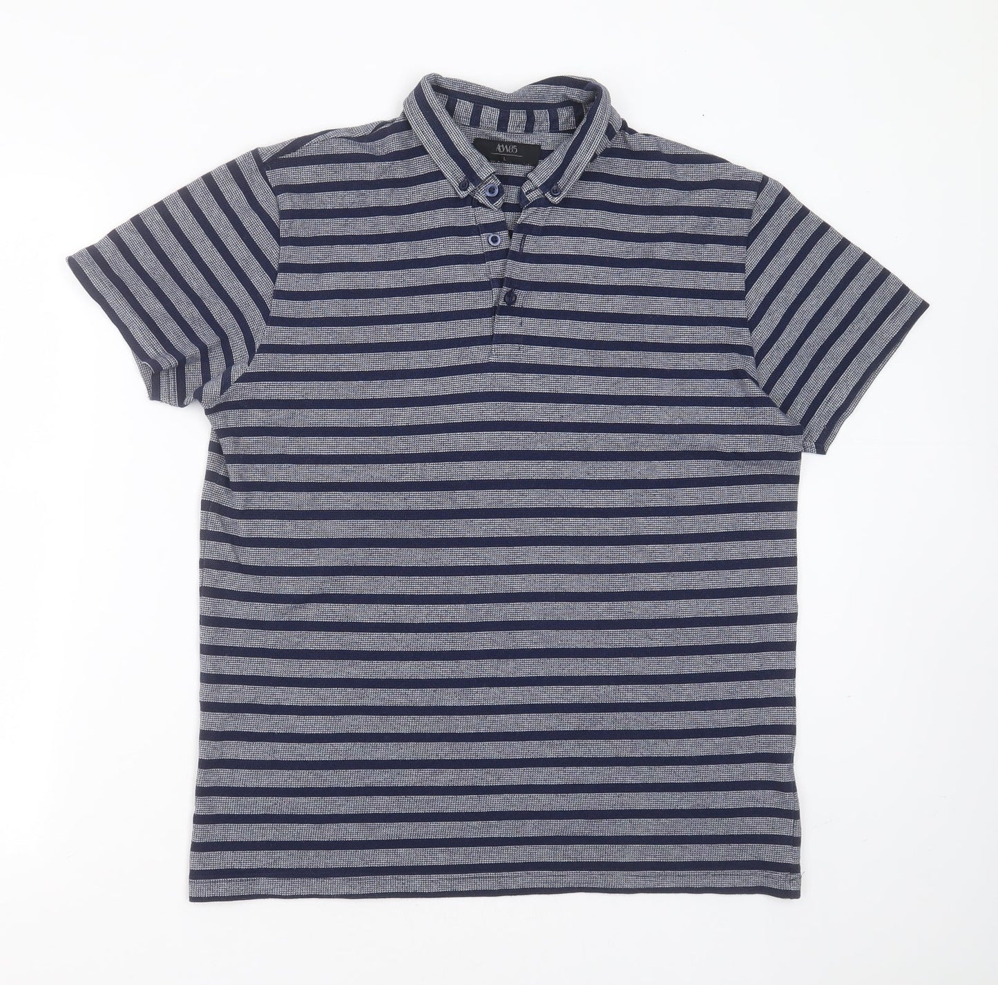 ACW 85 Mens Blue Striped Cotton  Polo Size L Collared
