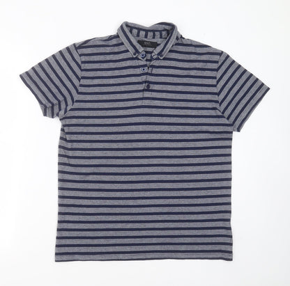 ACW 85 Mens Blue Striped Cotton  Polo Size L Collared