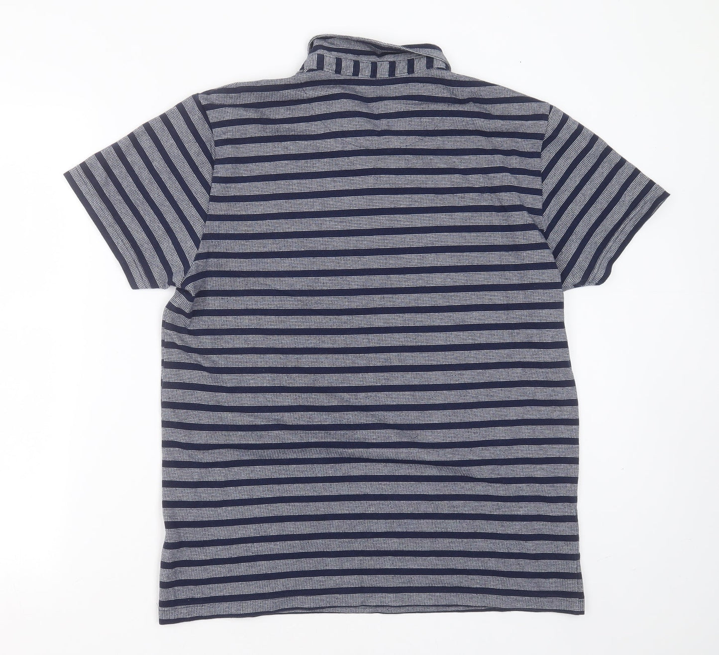 ACW 85 Mens Blue Striped Cotton  Polo Size L Collared