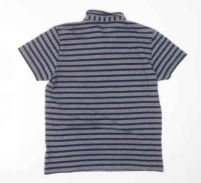 ACW 85 Mens Blue Striped Cotton  Polo Size L Collared