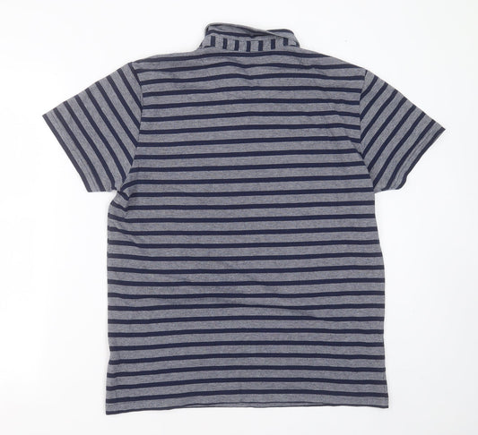 ACW 85 Mens Blue Striped Cotton  Polo Size L Collared