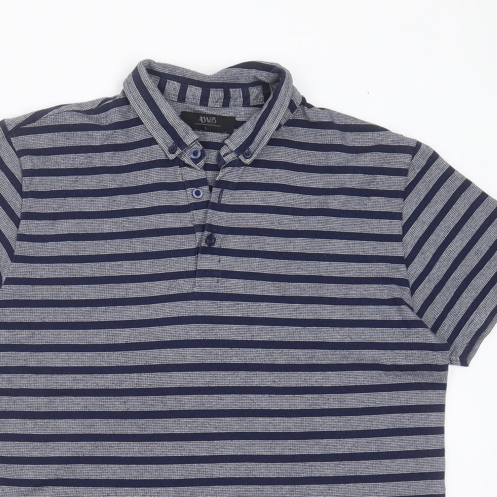 ACW 85 Mens Blue Striped Cotton  Polo Size L Collared