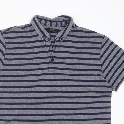 ACW 85 Mens Blue Striped Cotton  Polo Size L Collared
