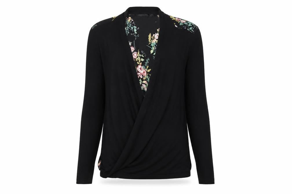 Front view of Papaya women’s multicoloured v-neck floral viscose cardigan jumper, size UK 12