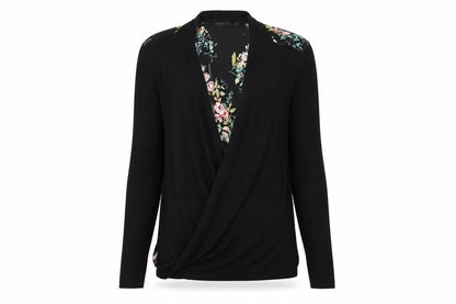 Front view of Papaya women’s multicoloured v-neck floral viscose cardigan jumper, size UK 12