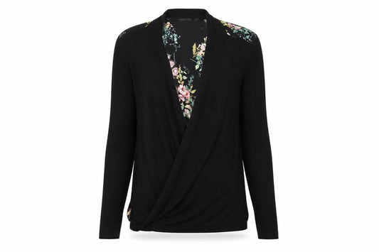 Front view of Papaya women’s multicoloured v-neck floral viscose cardigan jumper, size UK 12