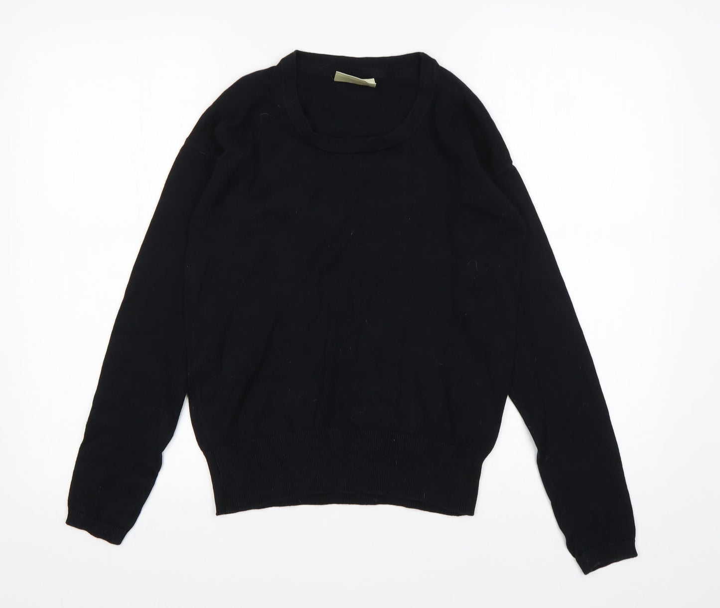 Avenue Womens Black Round Neck  Cotton Pullover Jumper Size S