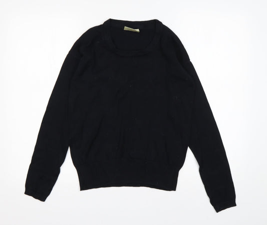 Avenue Womens Black Round Neck  Cotton Pullover Jumper Size S