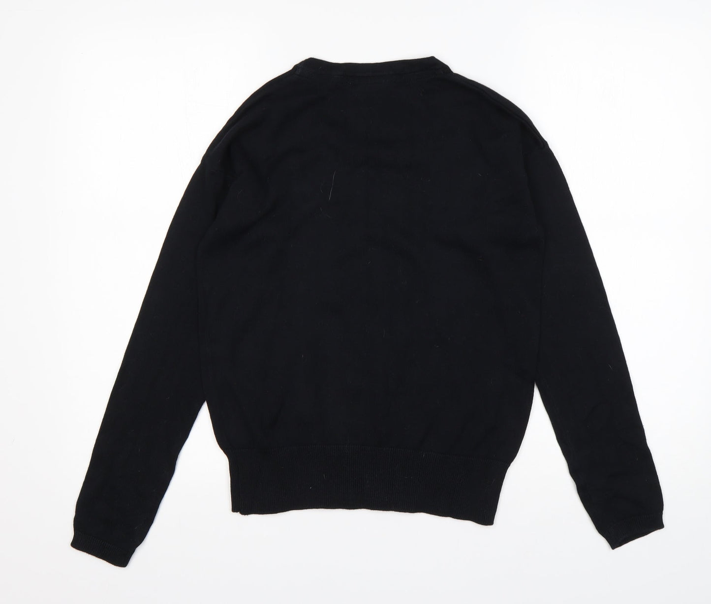 Avenue Womens Black Round Neck  Cotton Pullover Jumper Size S