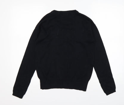 Avenue Womens Black Round Neck  Cotton Pullover Jumper Size S