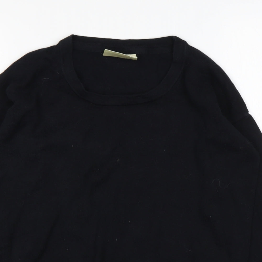 Avenue Womens Black Round Neck  Cotton Pullover Jumper Size S