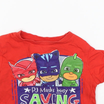 George Boys Red  Cotton Basic T-Shirt Size 18-24 Months Round Neck  - PJ Masks