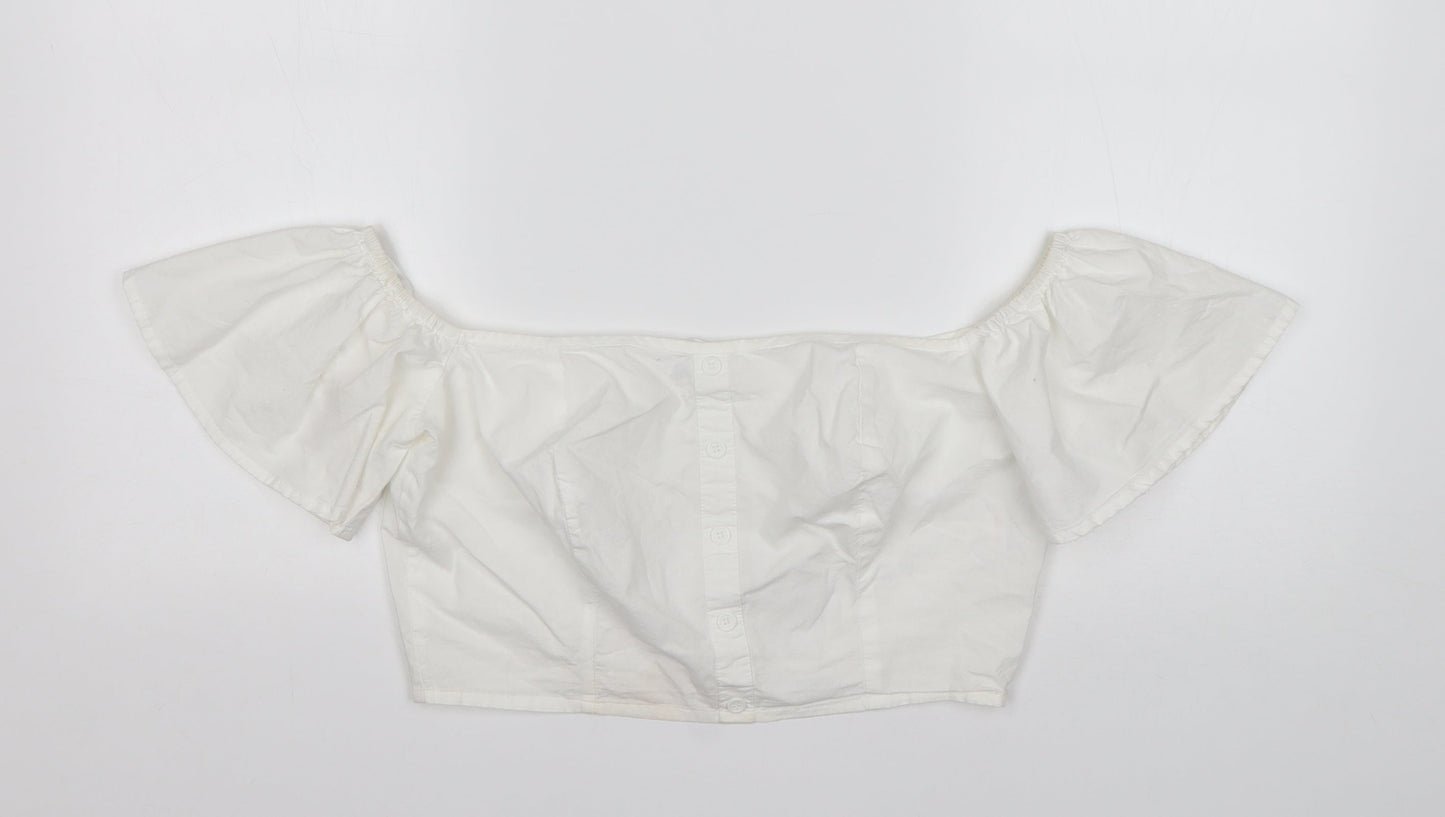 Womens UK Size 10 Missguided White Cropped Blouse