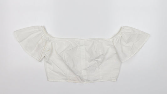 Womens UK Size 10 Missguided White Cropped Blouse