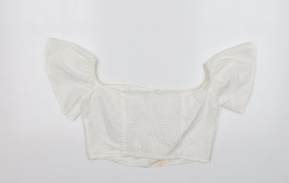 Womens UK Size 10 Missguided White Cropped Blouse
