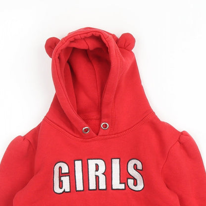 Preworn Girls Red  Cotton Pullover Hoodie Size 2-3 Years