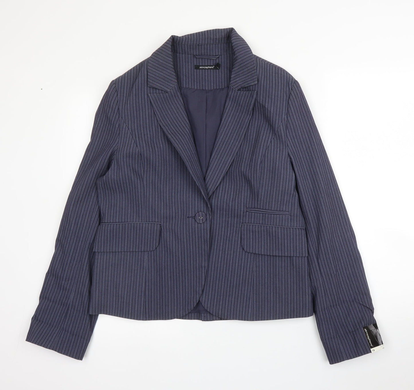 Primark Womens Blue Striped Cotton Jacket Blazer Size 14