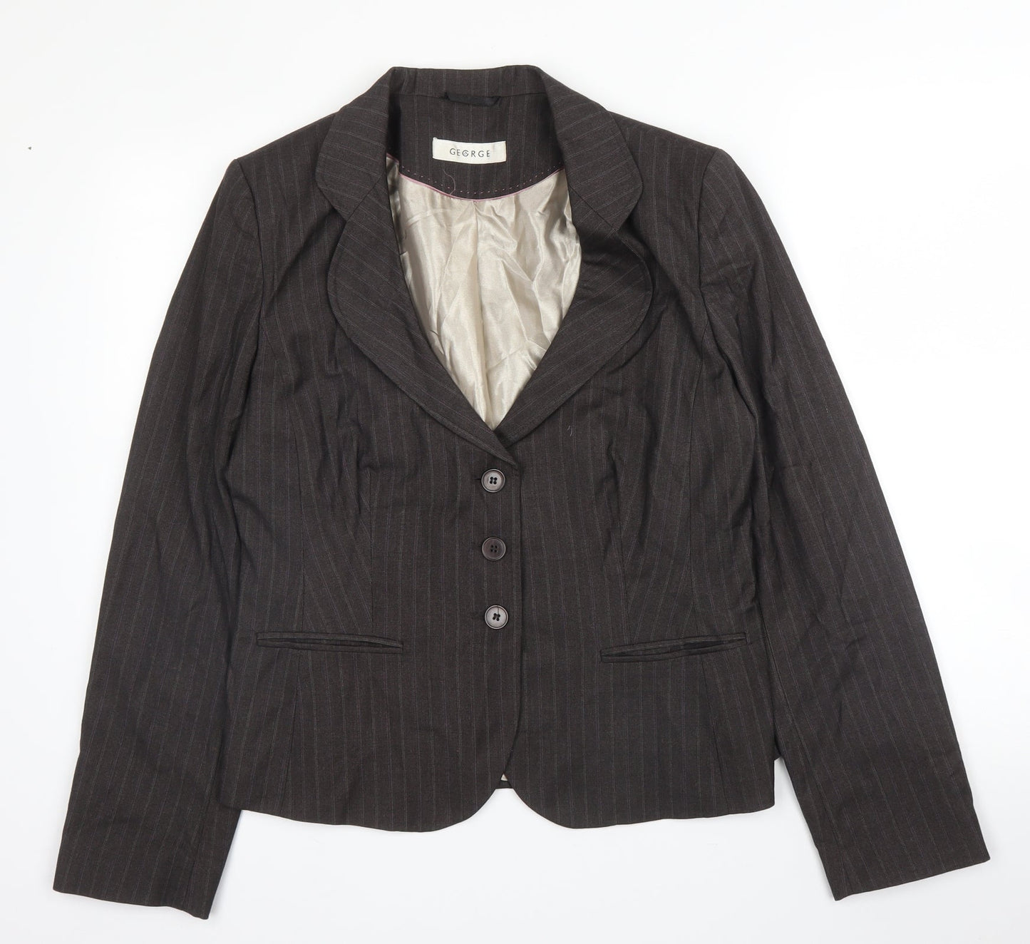 George Womens Brown Striped Vinyl Jacket Blazer Size 14