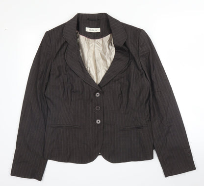 George Womens Brown Striped Vinyl Jacket Blazer Size 14
