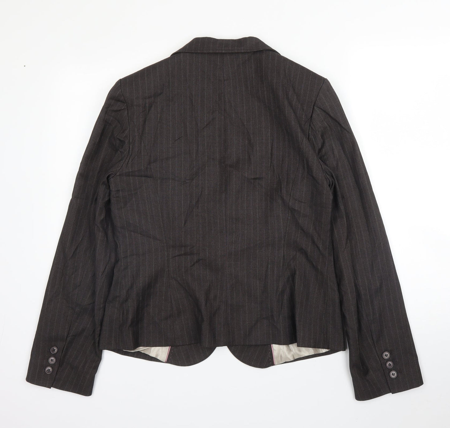 George Womens Brown Striped Vinyl Jacket Blazer Size 14