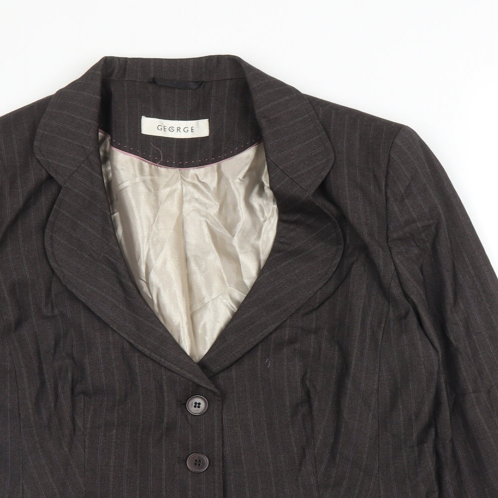 George Womens Brown Striped Vinyl Jacket Blazer Size 14