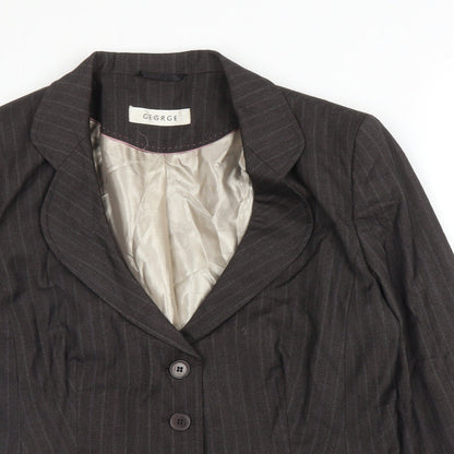George Womens Brown Striped Vinyl Jacket Blazer Size 14