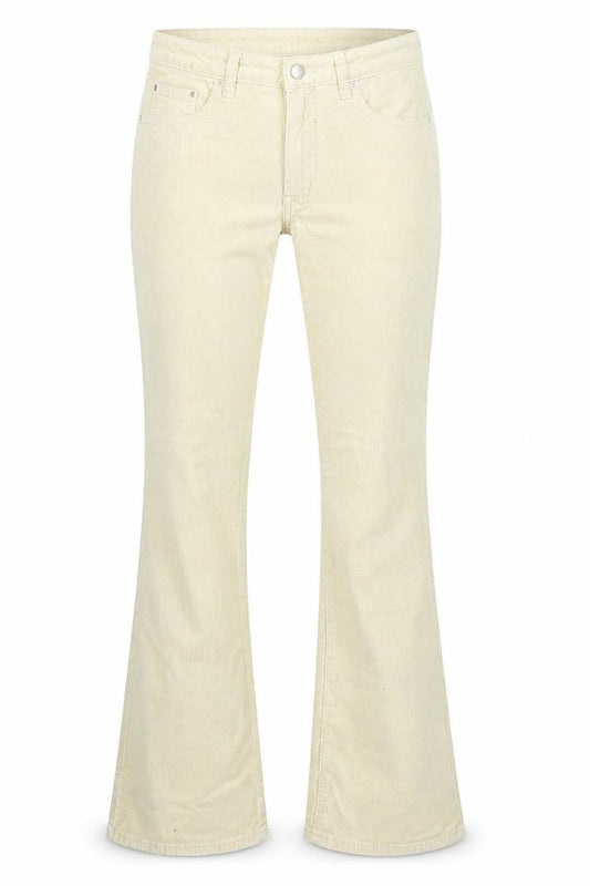 Front view of SHEIN women’s beige cotton bootcut jeans, size L, 29-inch leg regular zip