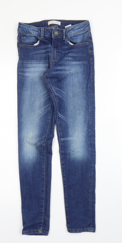 Zara Girls Blue  Cotton Skinny Jeans Size 9 Months L24 in Regular Zip