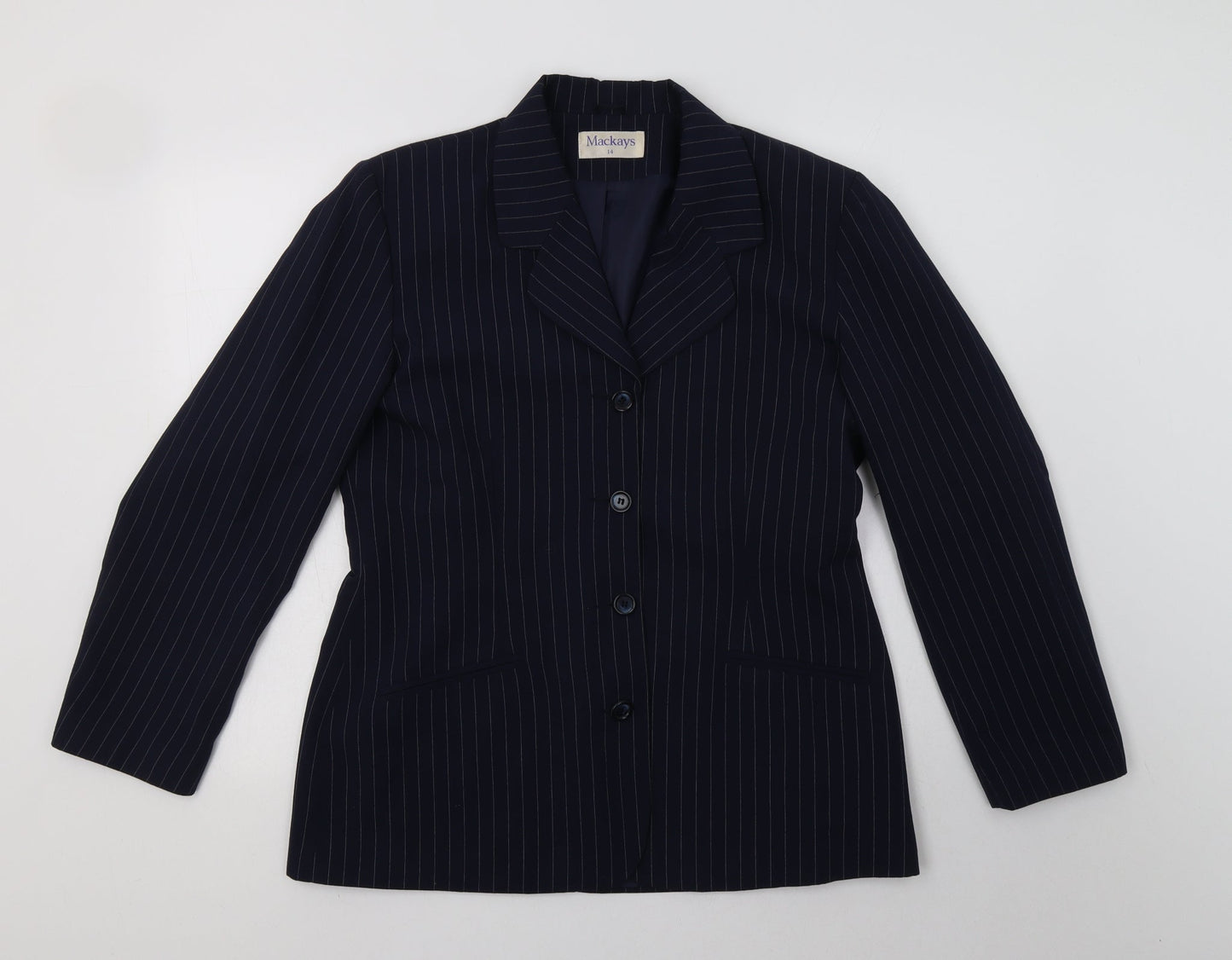 Mackays Womens Blue Striped  Jacket Blazer Size 14  Button