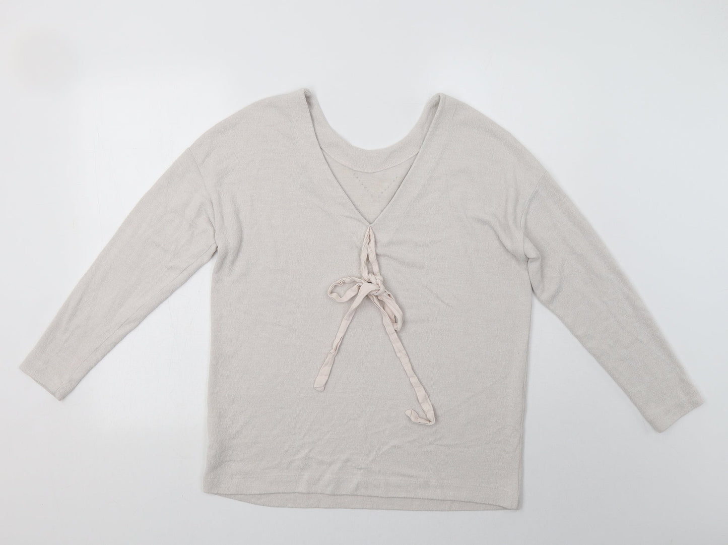 NEXT Womens Beige V-Neck  Viscose Pullover Jumper Size 8