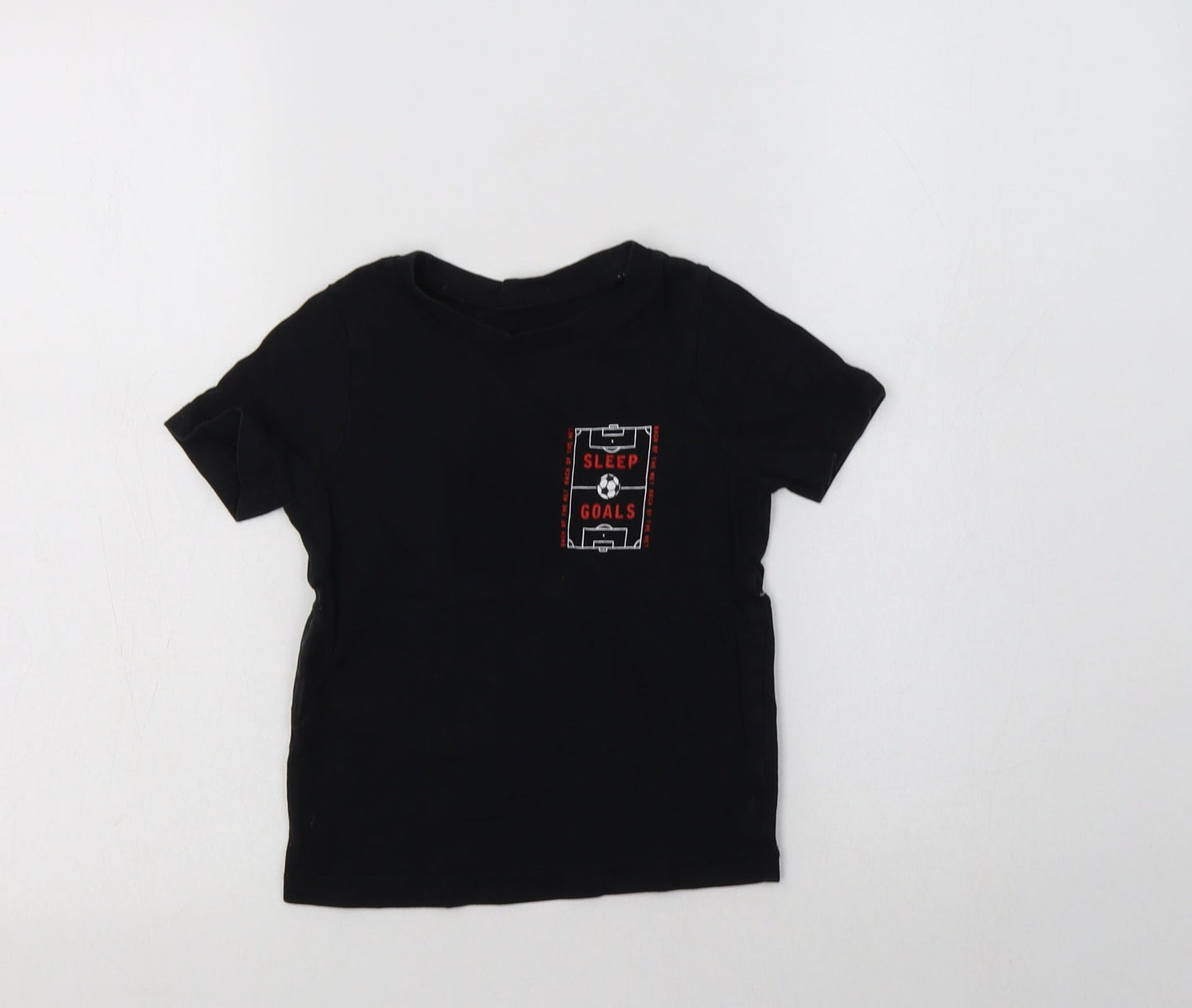George Boys Black  Cotton Basic T-Shirt Size 3-4 Years Crew Neck  - Football