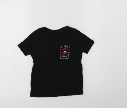 George Boys Black  Cotton Basic T-Shirt Size 3-4 Years Crew Neck  - Football
