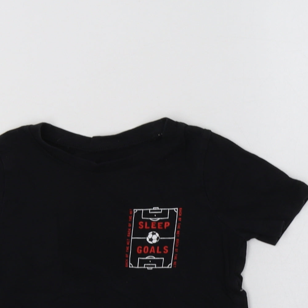 George Boys Black  Cotton Basic T-Shirt Size 3-4 Years Crew Neck  - Football